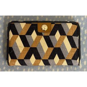 Spartina 449 Geometric Pattern Canvas Leather‎ Wallet Brown Black Gray Organizer